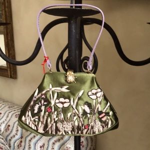 Valentino Mini Evening Bag in Olive Green Embroidered Silk